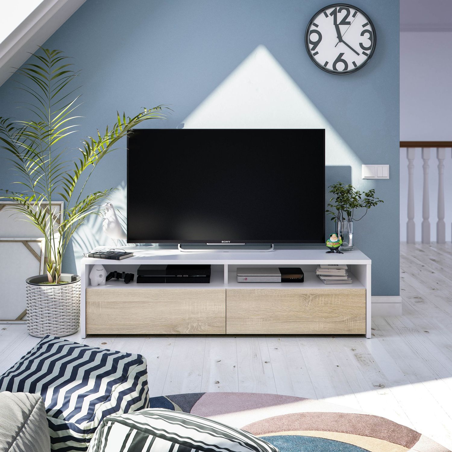 MUEBLE TV TOKIO 2 PUERTAS ESTILO NORDICO BLANCO ARTIK/ROBLE CANADIAN MUEBLE TV TOKIO 2 PUERTAS ESTILO NORDICO BLANCO ARTIK/ROBLE CANADIAN