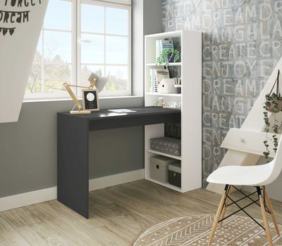 MESA DE ESTUDIO CON ESTANTERIA GIO PLUS BLANCO ARTIK/GRIS ANTRACITA