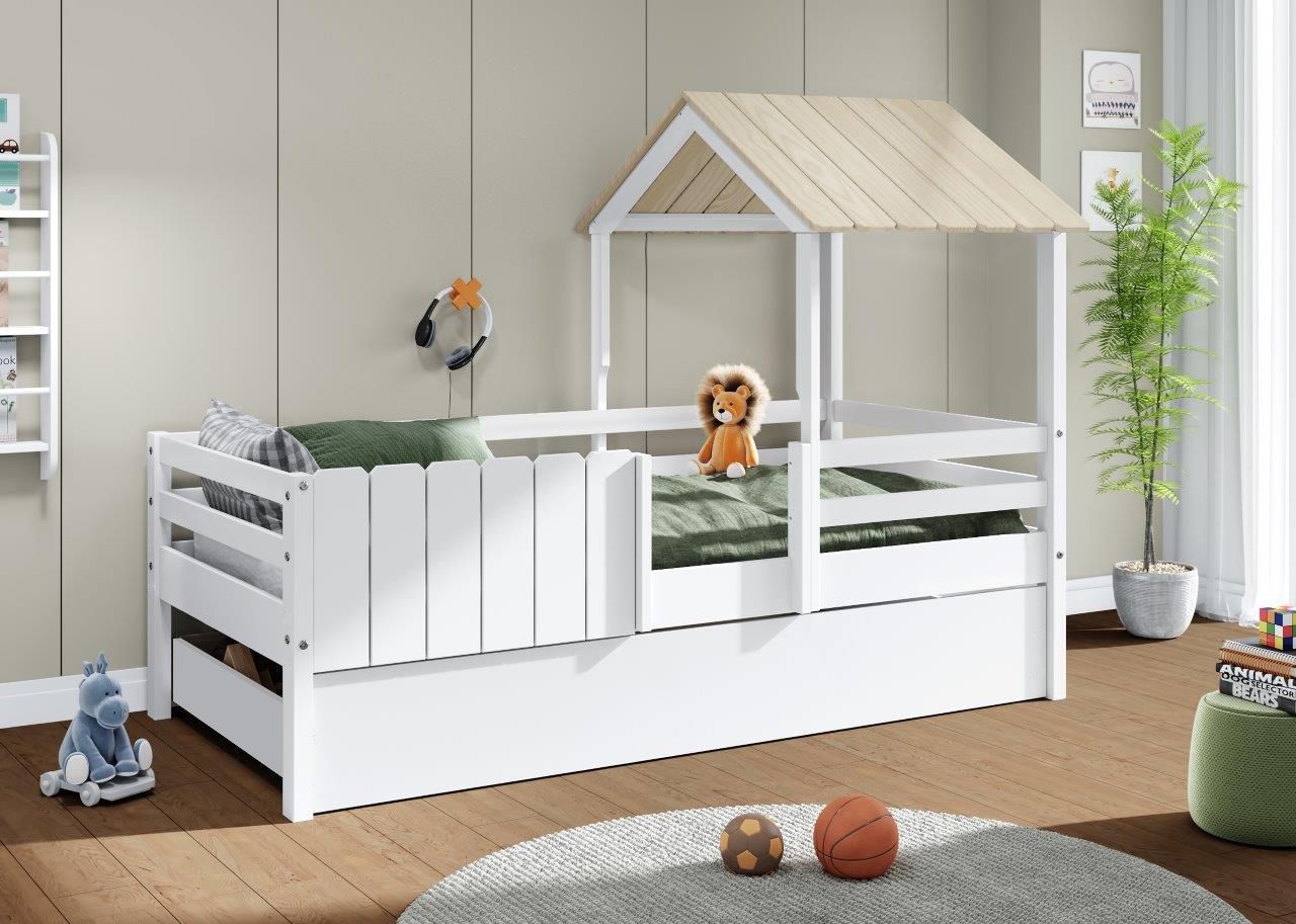 CAMA INFANTIL CABAÑA NIDIA 90 BLANCO LACADO/CERA ESTILO NORDICO
