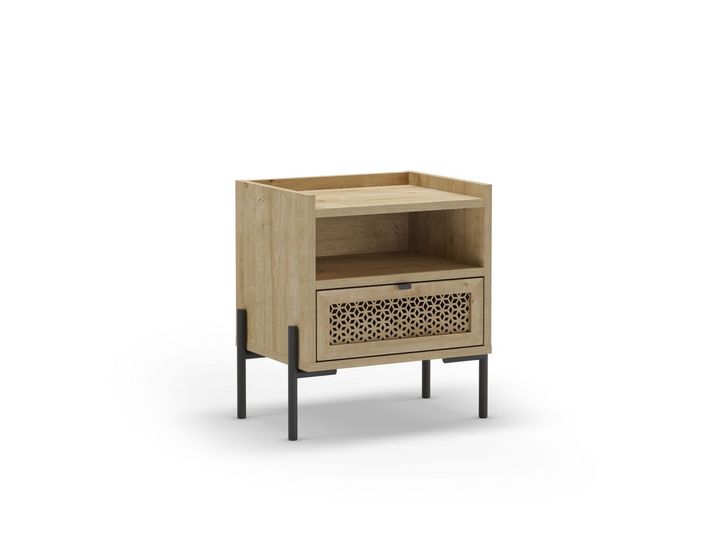 MESITA INCA 1 CAJON 1 HUECO ROBLE PATA METAL ESTILO INDUSTRIAL