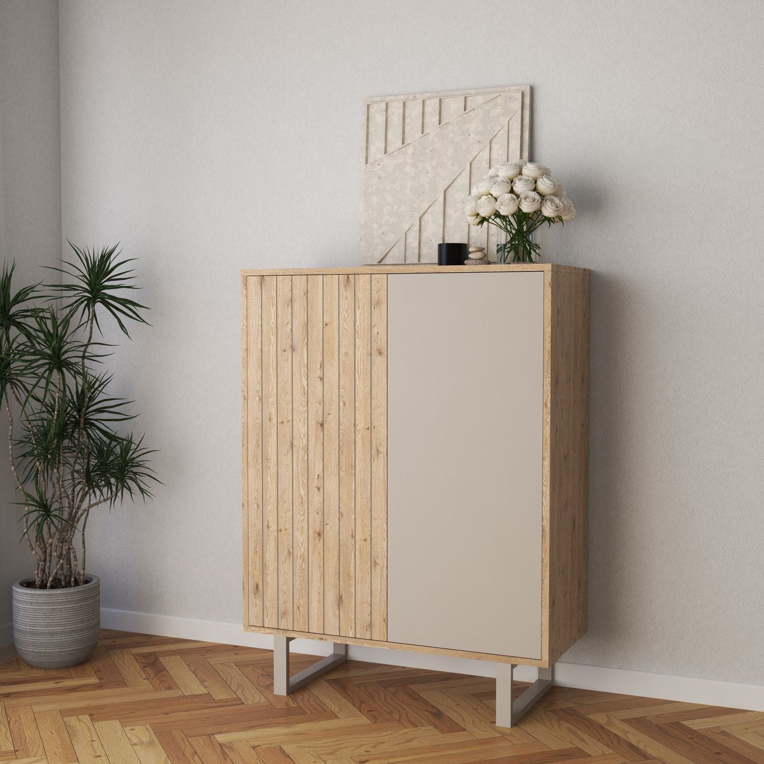MUEBLE AUXILIAR ALTO MILLAY 2 PUERTAS ROBLE-K/GRIS MUEBLE AUXILIAR ALTO MILLAY 2 PUERTAS ROBLE-K/GRIS