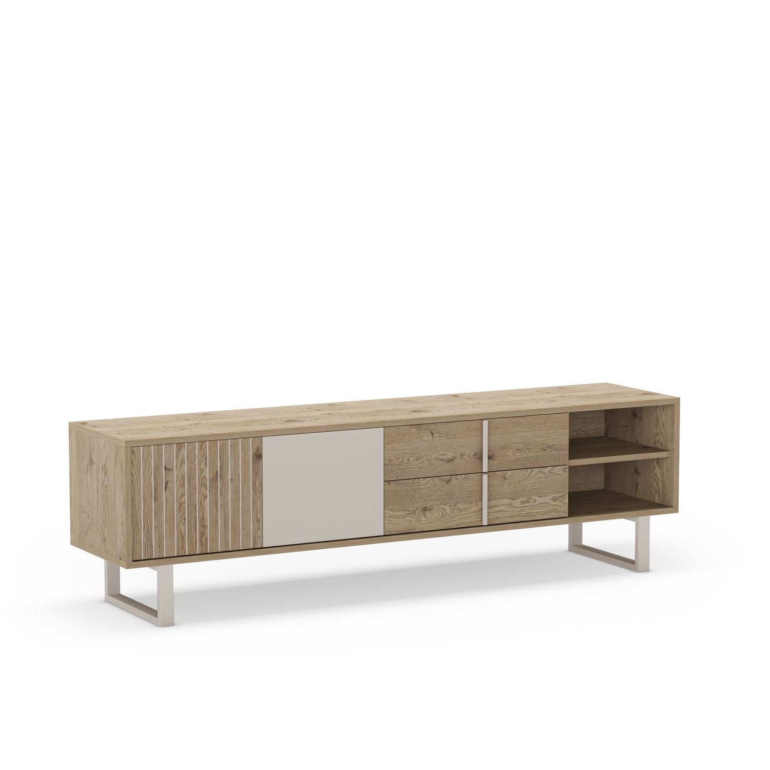 MUEBLE TV MILLAY 2 PUERTAS 2 CAJONES 2 HUECOS 180 CM ROBLE-K/GRIS MUEBLE TV MILLAY 2 PUERTAS 2 CAJONES 2 HUECOS 180 CM ROBLE-K/GRIS