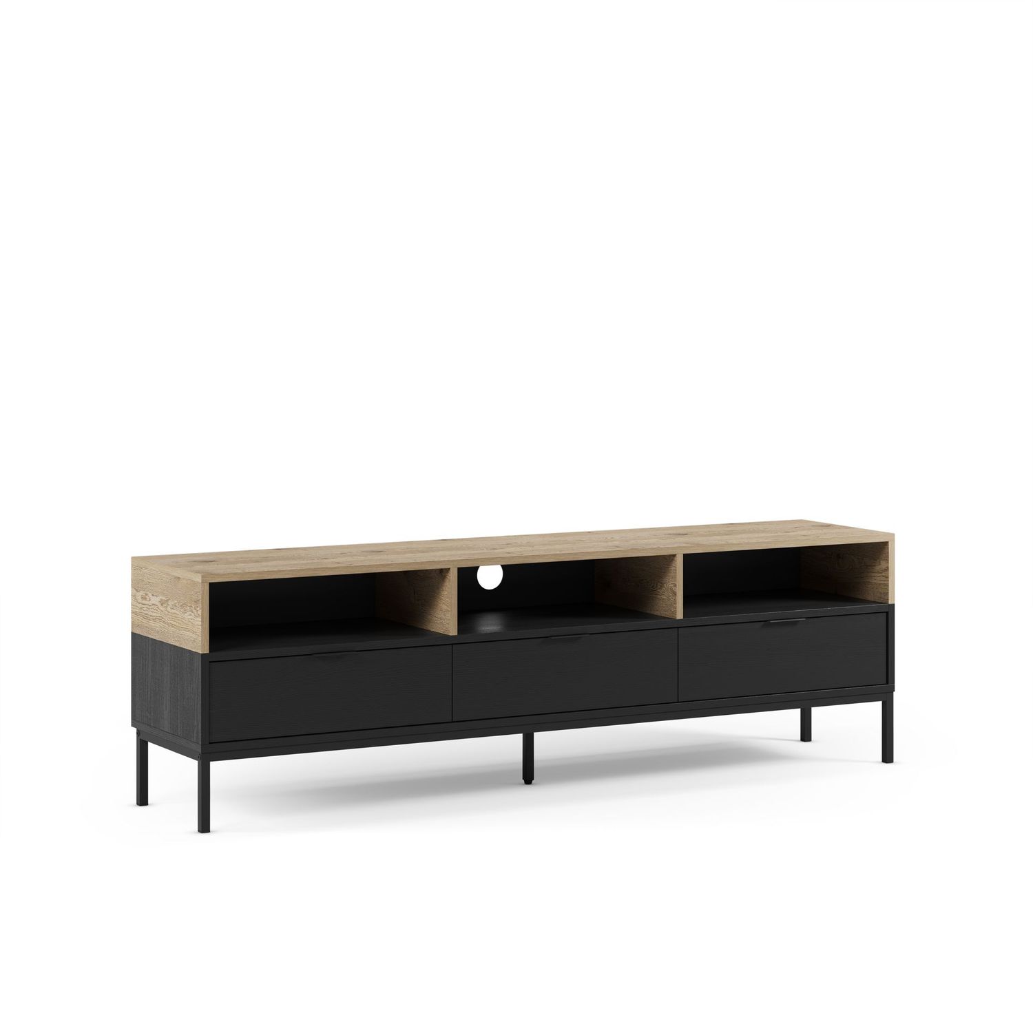 MUEBLE TV MARION 3 CAJONES 3 HUECOS 180 CM ROBLE-K/NEGRO PATA MET MUEBLE TV MARION 3 CAJONES 3 HUECOS 180 CM ROBLE-K/NEGRO PATA MET