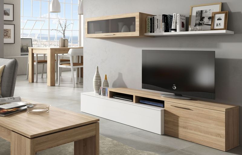 COMPOSICION DE SALON NEXO TV BLANCO BRILLO/ROBLE CANADIAN