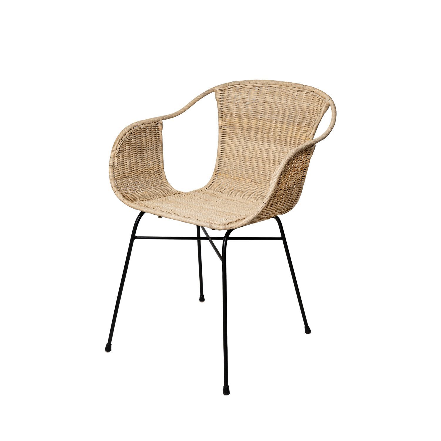 SILLA DE COMEDOR CON BRAZOS ALLEGRA RATAN NATURAL PATA METALICA NEGRA