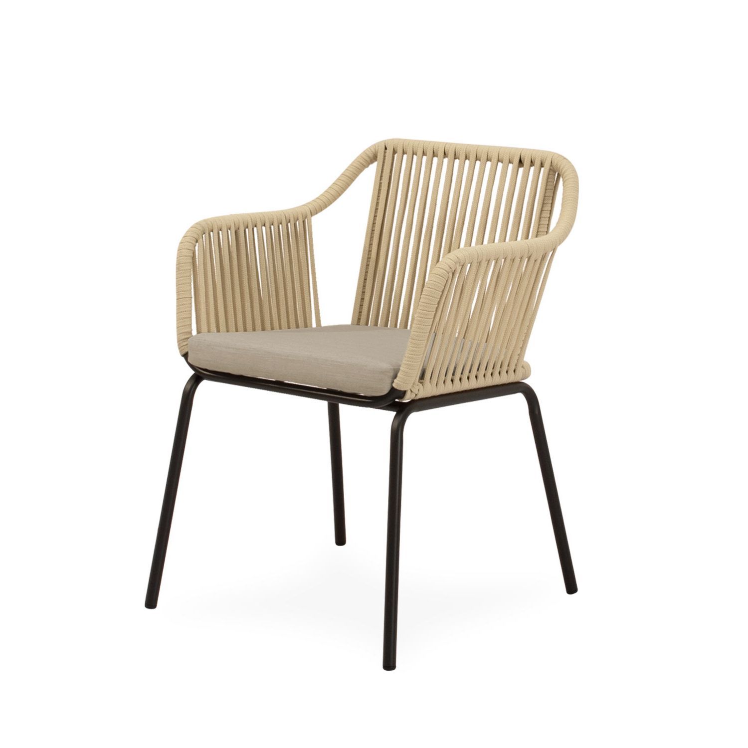 SILLA DE EXTERIOR PENNY CON BRAZOS CUERDA Y METAL NATURAL