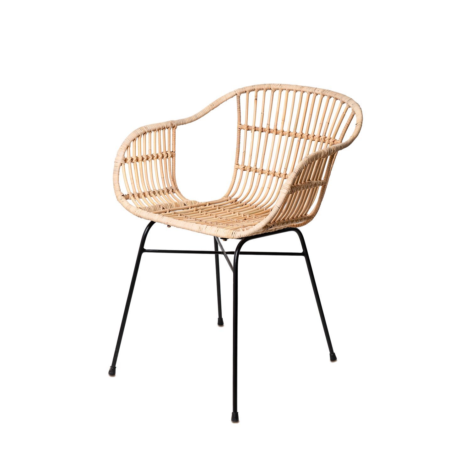 SILLA DE COMEDOR CON BRAZOS RATTAN TRENZADO CON PATA METALICA NEGRA NANCY