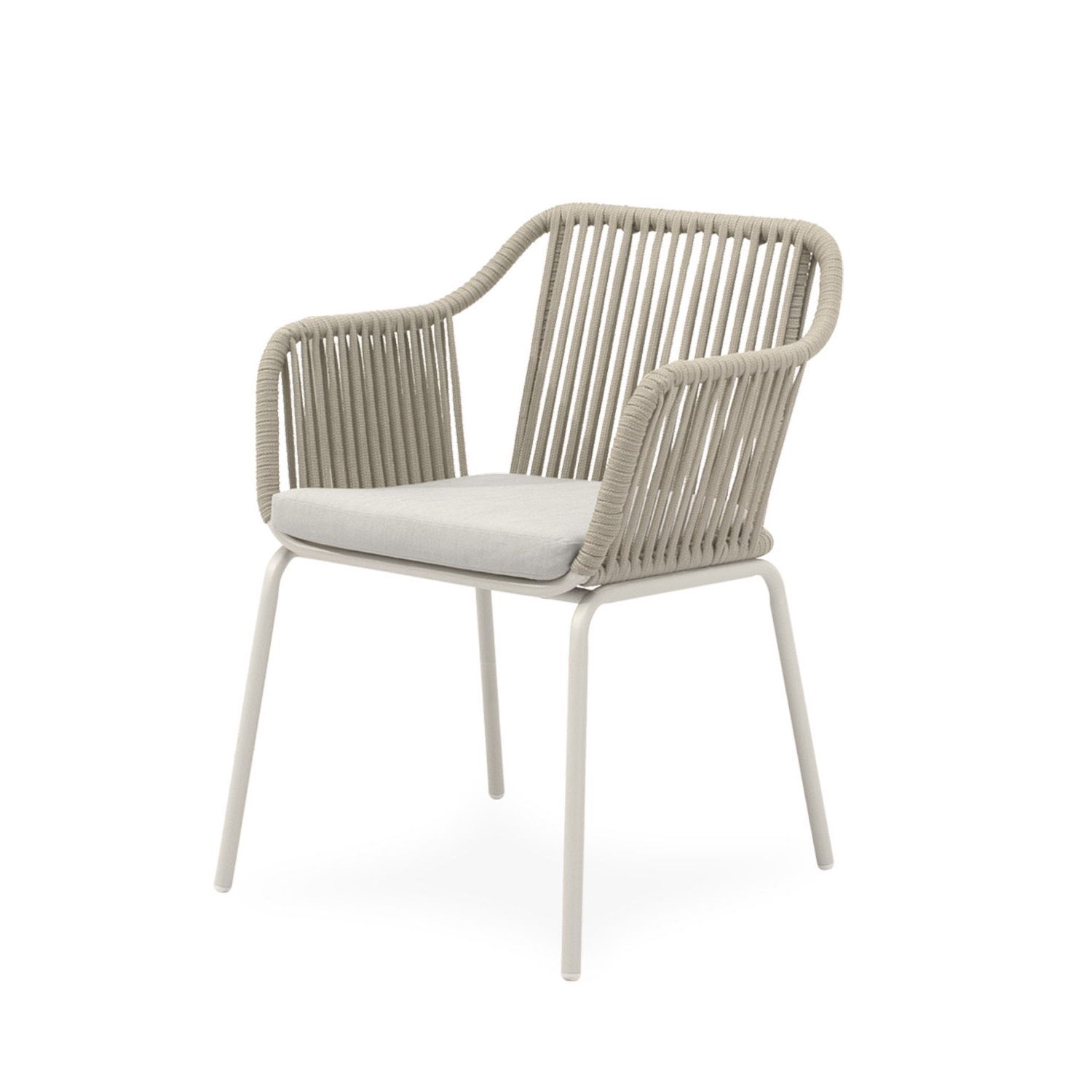 SILLA DE EXTERIOR CON BRAZOS PENNY BEIGE PATA DE METAL