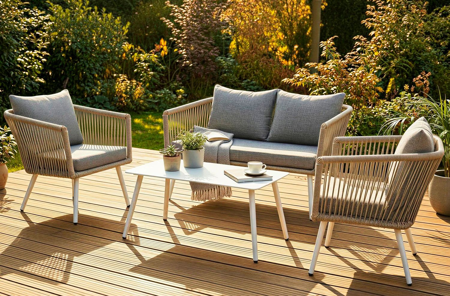 CONJUNTO DE EXTERIOR TIRRENO ALUMINIUM GRIS / RATTAN