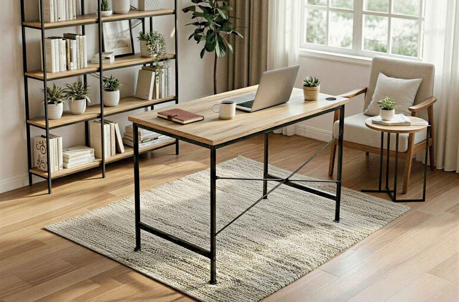 ESCRITORIO DECK 90 x 45 CM OAK / NEGRO MADERA Y METAL