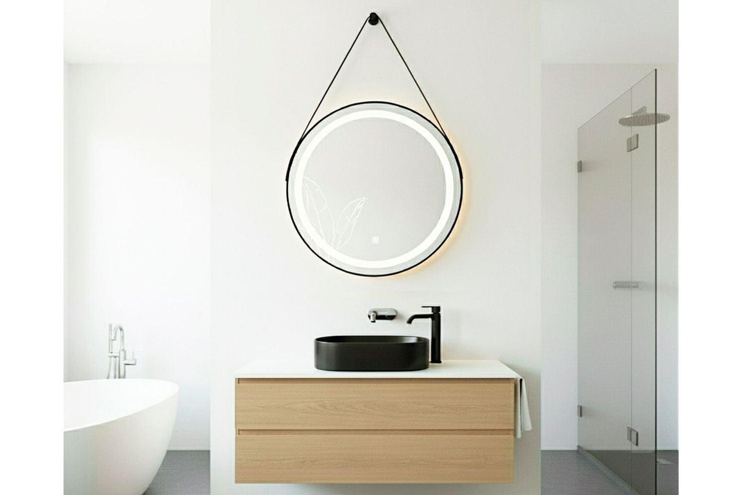 ESPEJO COLGAR CON MARCO NEGRO E ILUMINACION LED BELT 60 X 60 CM