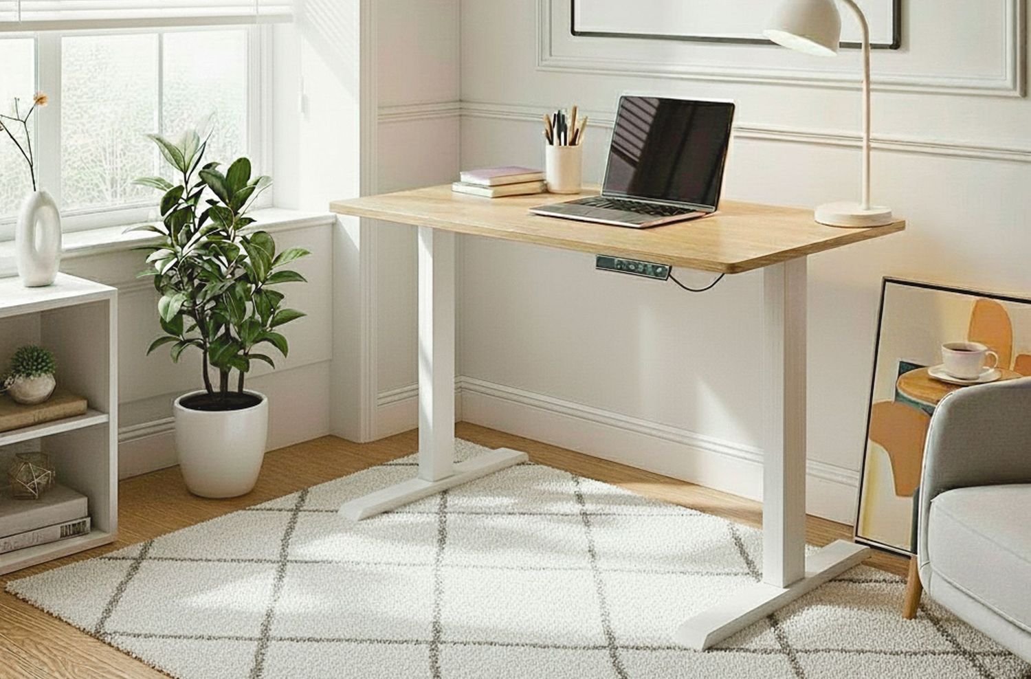 MESA ESTUDIO MOTORIZADA 120 X 60 OAK / BLANCO