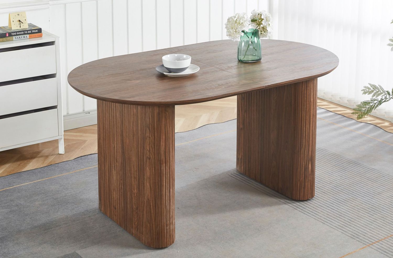 MESA COMEDOR OVAL EXTENSIBLE 150 - 190 - 230 CM PIETRA NOGAL