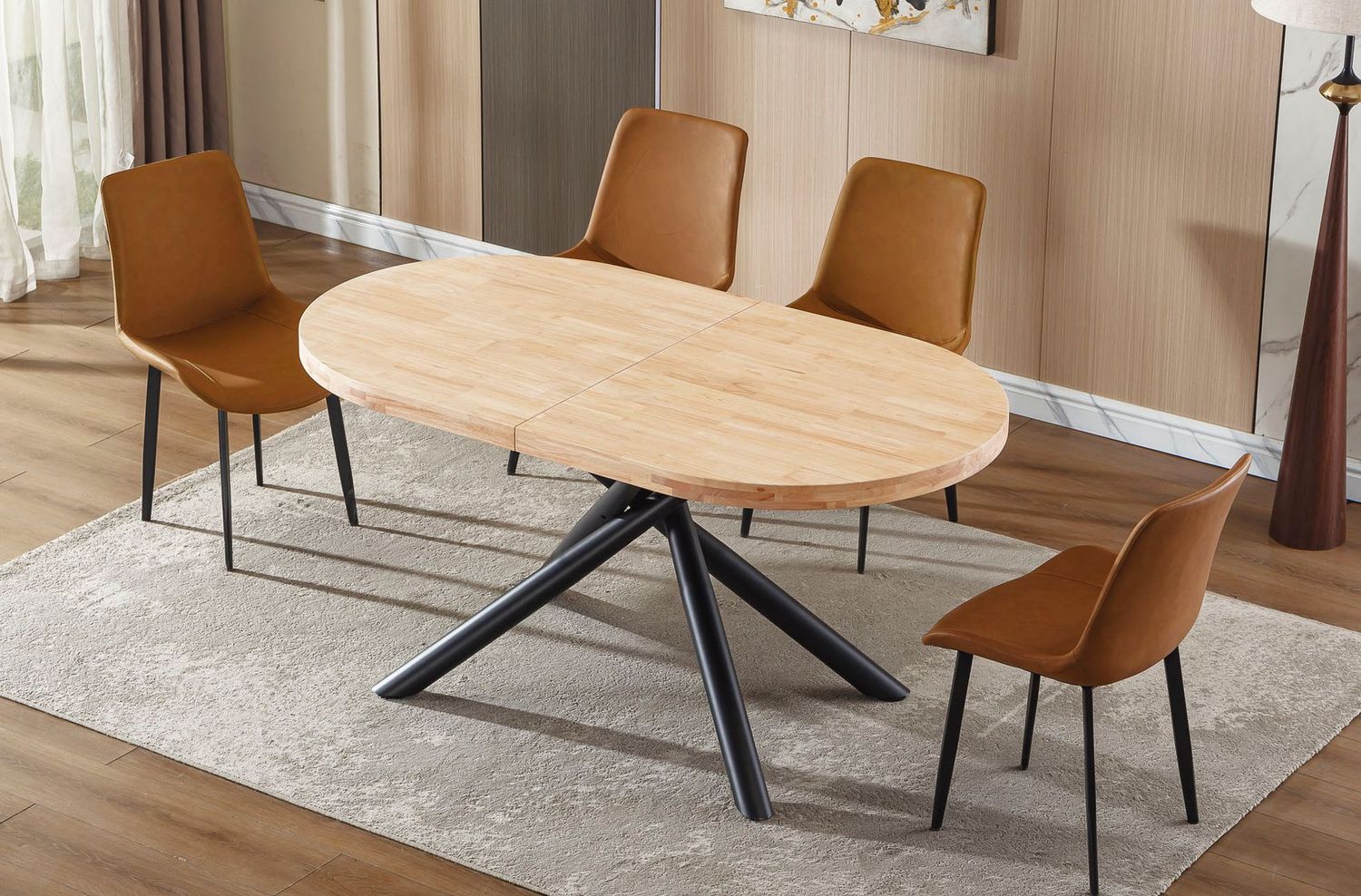 MESA COMEDOR OVAL EXTENSIBLE 160 - 200 - 240 SENDA ROBLE Y METAL