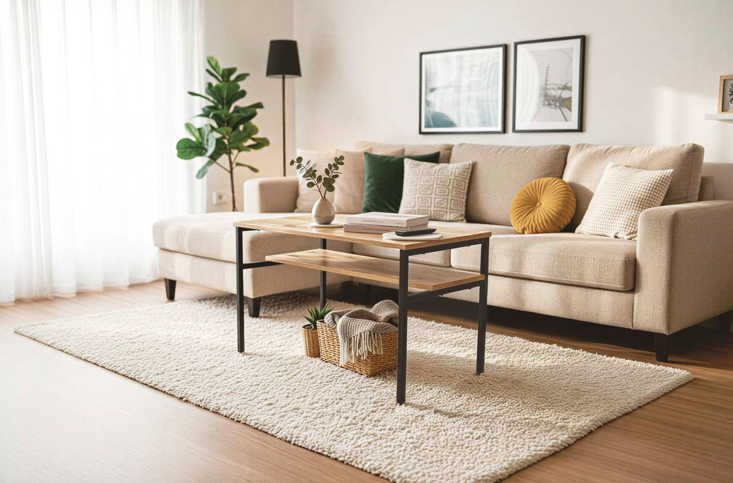 MESA CENTRO DECK 80 x 40 CM OAK / NEGRO ROBLE Y METAL