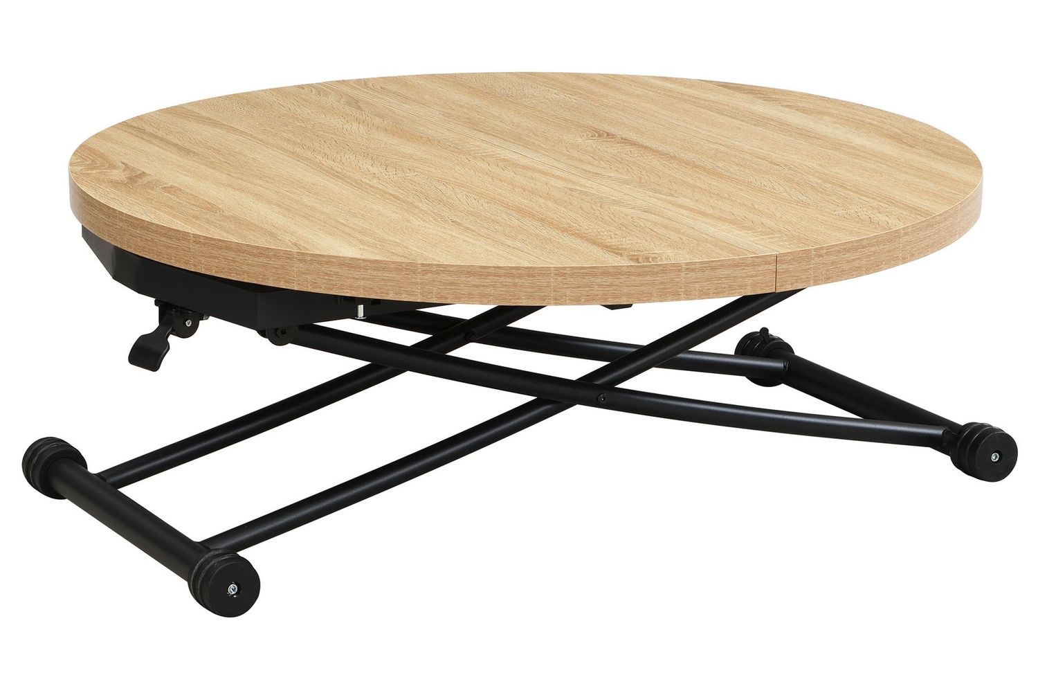 MESA CENTRO REDONDA ELEVABLE Y EXTENSIBLE 100 - 140 CM GAGA OAK / NEGRO ROBLE Y METAL