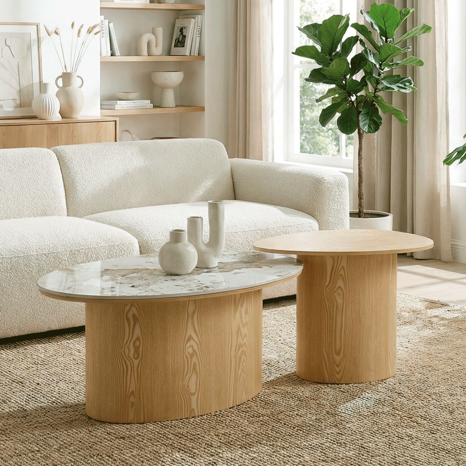 CONJUNTO MESAS DE CENTRO ASHLEY 100 Y 70 CM COLOR OAK/CERMAIC CONJUNTO MESAS DE CENTRO ASHLEY 100 Y 70 CM COLOR OAK/CERMAIC