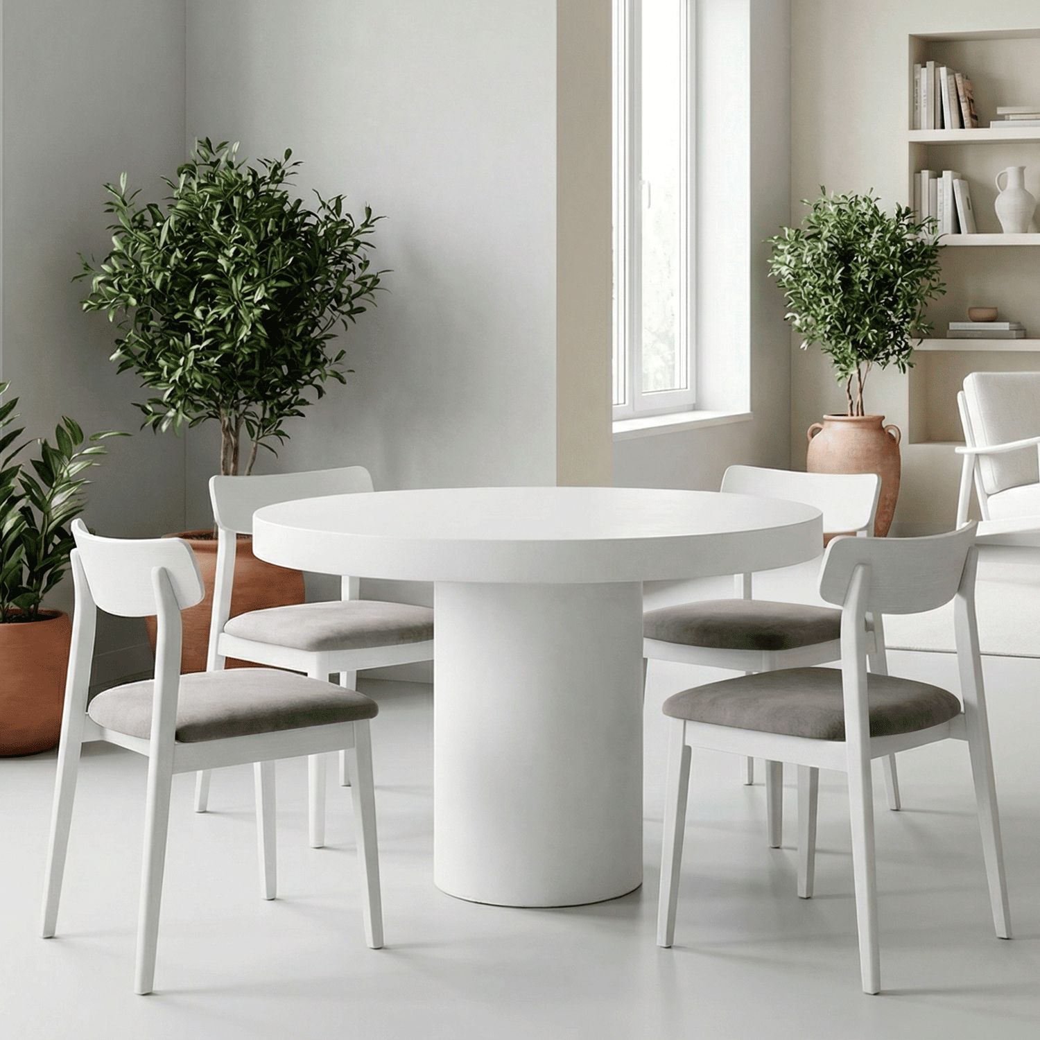 MESA DE COMEDOR REDONDA EN MICROCEMENTO PULIDO 90 CM. COLOR BLANCO MESA DE COMEDOR REDONDA EN MICROCEMENTO PULIDO 90 CM. COLOR BLANCO