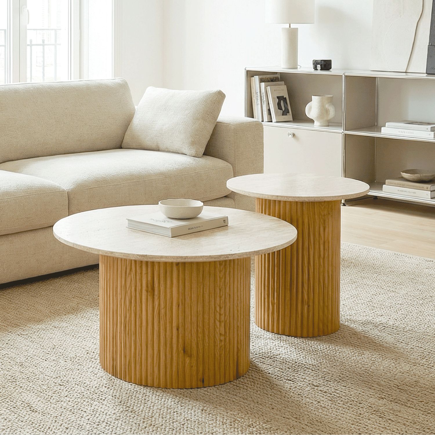 CONJUNTO MESAS DE CENTRO MERYL 80 Y 60 CM COLOR OAK / TRAVERTINO CONJUNTO MESAS DE CENTRO MERYL 80 Y 60 CM COLOR OAK / TRAVERTINO