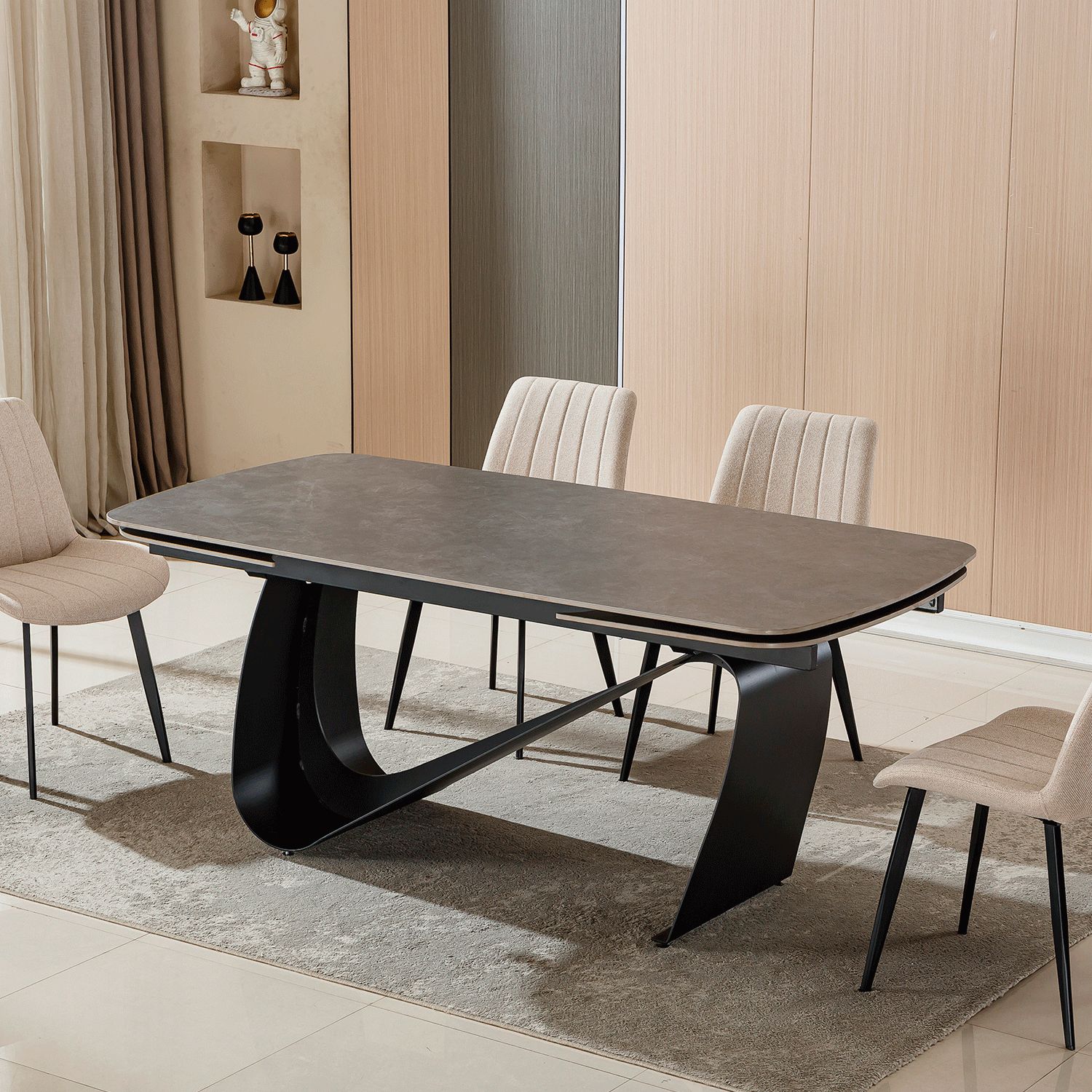 MESA DE COMEDOR EXTENSIBLE OSTANA 180 - 225 - 270 x 100 CM COLOR GRES GRIS/NEGRO MESA DE COMEDOR EXTENSIBLE OSTANA 180 - 225 - 270 x 100 CM COLOR GRES GRIS/NEGRO