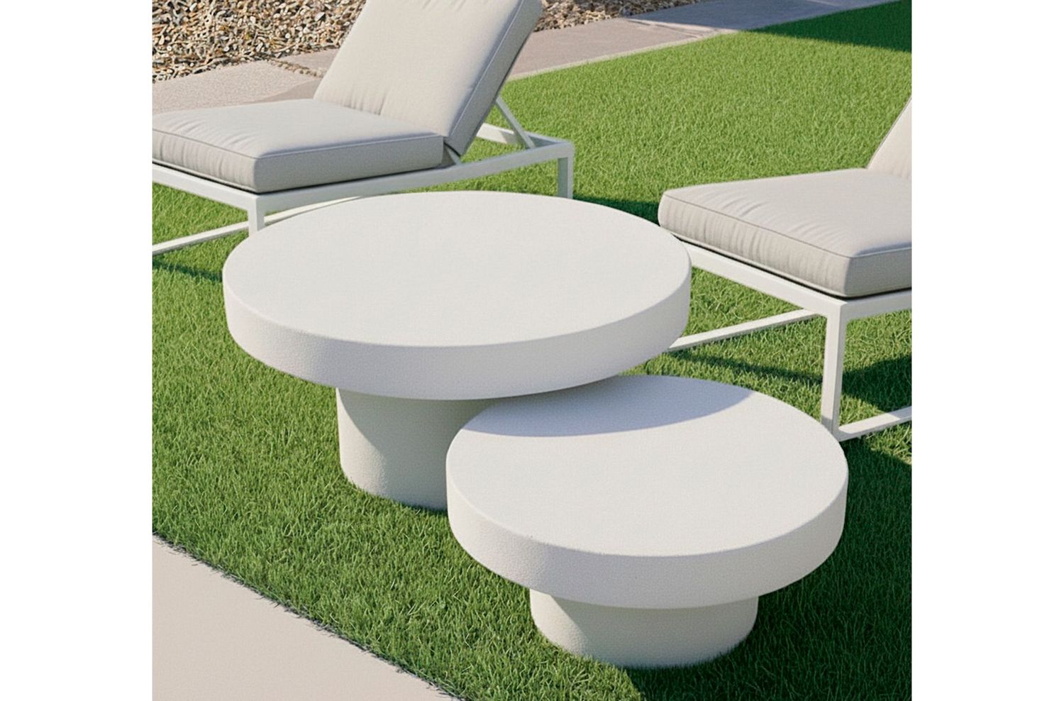 MESA BAJA REDONDA 66 CM MICROCEMENTO BLANCO