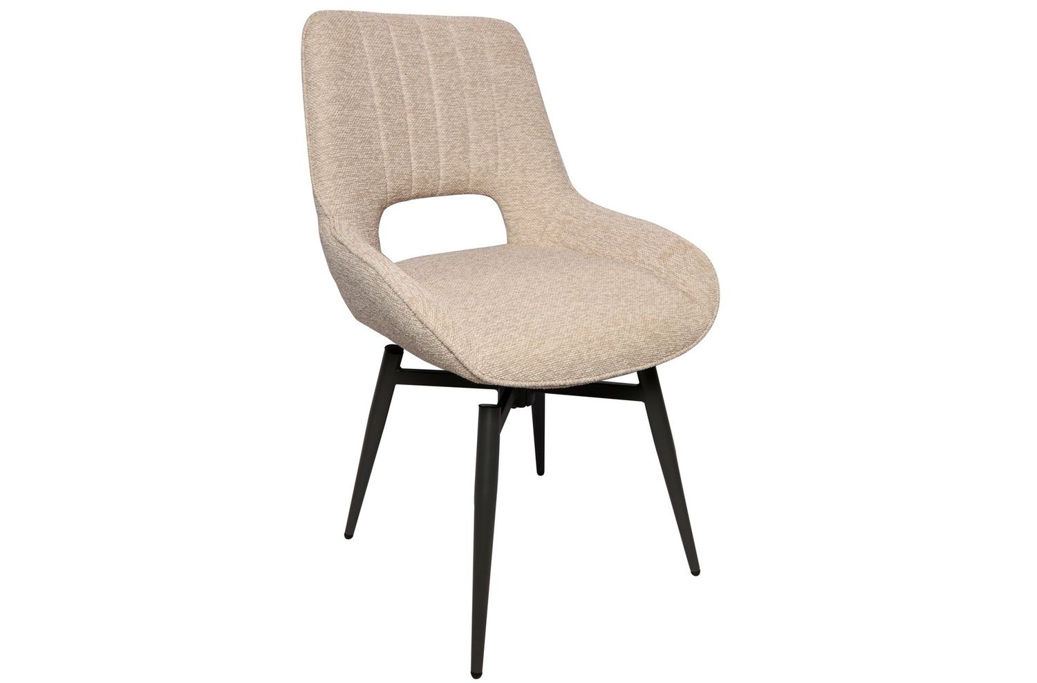 SILLA DE COMEDOR GIRATORIA DARA TEJIDO PATA METALICA NEGRA, COLOR: BEIGE
