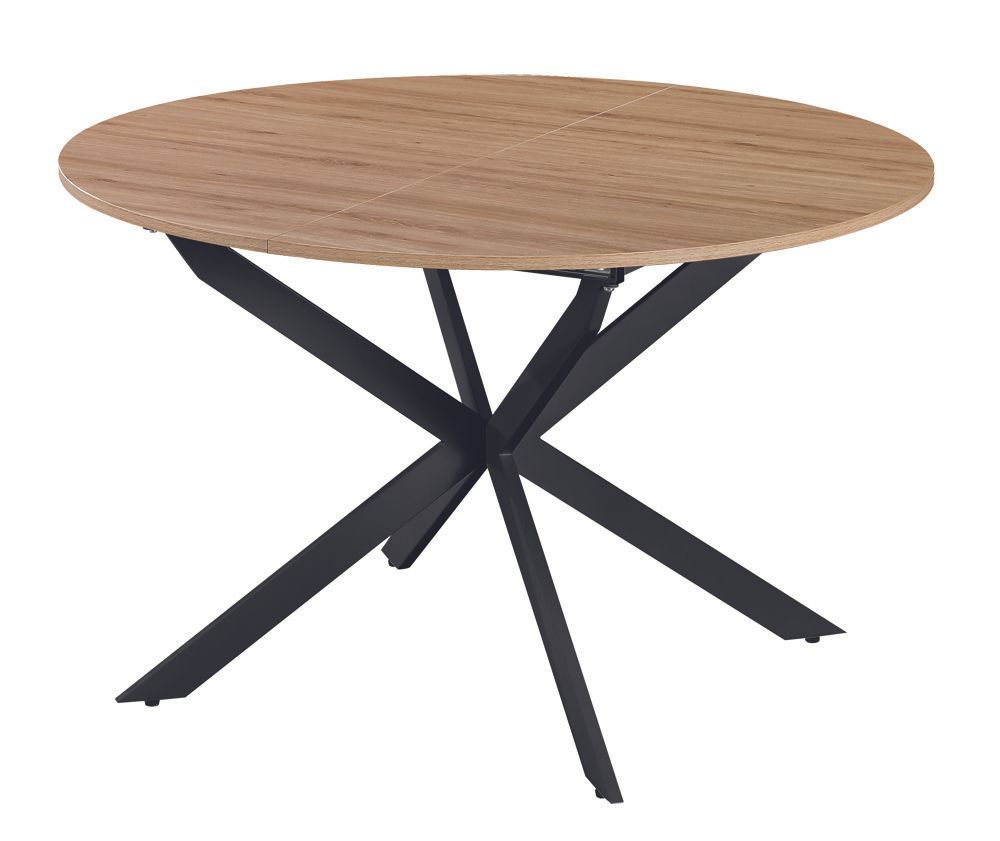 MESA DE COMEDOR REDONDA EXTENSIBLE 110 CM MELAMINA PATA METALICA NEGRA