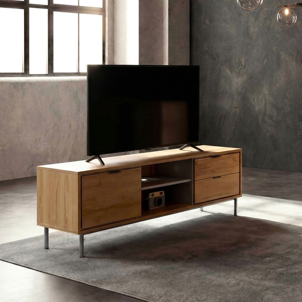 MESA TV SFORZA ROBLE NATURAL 1 PUERTA Y 2 CAJONES 120 CM