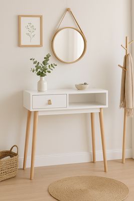 RECIBIDOR ANZIO 1 CAJON Y HUECO BLANCO Y ROBLE ESTILO NORDICO RECIBIDOR ANZIO 1 CAJON Y HUECO BLANCO Y ROBLE ESTILO NORDICO