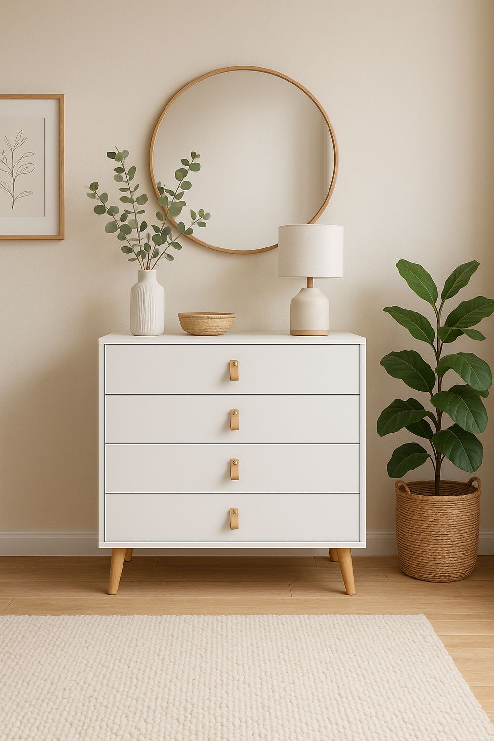 COMODA ANZIO 4 CAJONES BLANCA PATA ROBLE ESTILO NORDICO COMODA ANZIO 4 CAJONES BLANCA PATA ROBLE ESTILO NORDICO