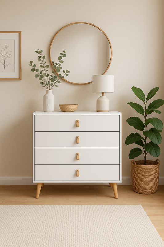 COMODA ANZIO 4 CAJONES BLANCA PATA ROBLE ESTILO NORDICO COMODA ANZIO 4 CAJONES BLANCA PATA ROBLE ESTILO NORDICO