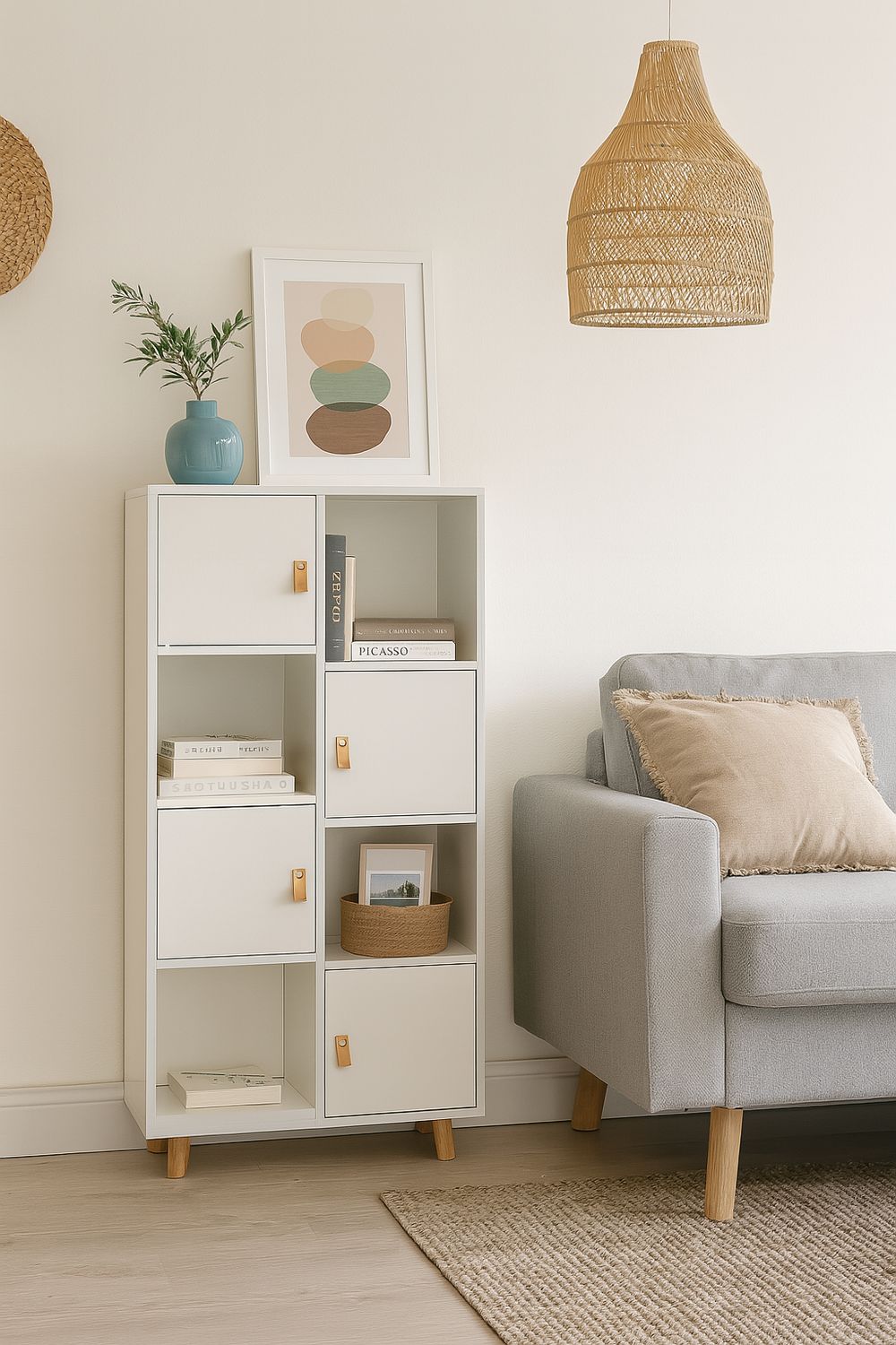 ESTANTERIA ANZIO 4 PUERTA BLANCO Y ROBLE ESTILO NORDICO ESTANTERIA ANZIO 4 PUERTA BLANCO Y ROBLE ESTILO NORDICO