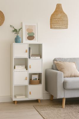 ESTANTERIA ANZIO 4 PUERTA BLANCO Y ROBLE ESTILO NORDICO ESTANTERIA ANZIO 4 PUERTA BLANCO Y ROBLE ESTILO NORDICO