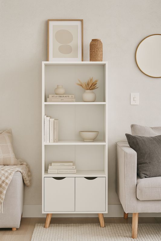 ESTANTERIA FIANO BLANCA 2 PUERTAS PATA MADERA ESTILO NORDICO