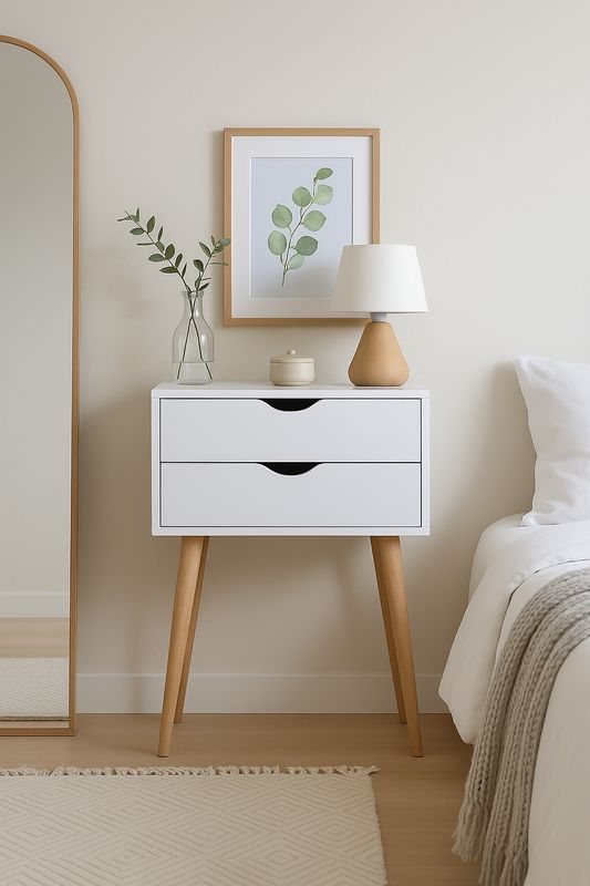 MESITA FIANO 2 CAJONES BLANCA PATA MADERA ESTILO NORDICO MESITA FIANO 2 CAJONES BLANCA PATA MADERA ESTILO NORDICO