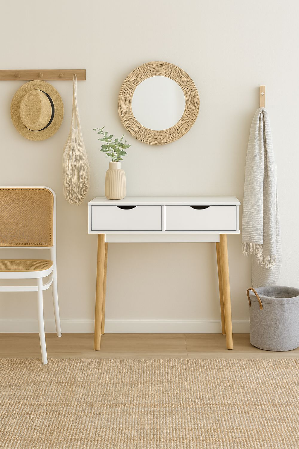 RECIBIDOR FIANO 2 CAJONES BLANCO PATA MADERA ESTILO NORDICO RECIBIDOR FIANO 2 CAJONES BLANCO PATA MADERA ESTILO NORDICO