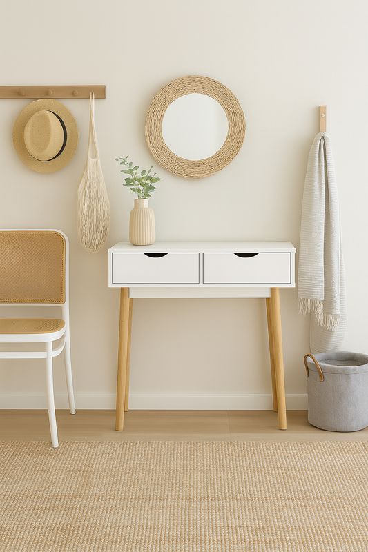 RECIBIDOR FIANO 2 CAJONES BLANCO PATA MADERA ESTILO NORDICO RECIBIDOR FIANO 2 CAJONES BLANCO PATA MADERA ESTILO NORDICO
