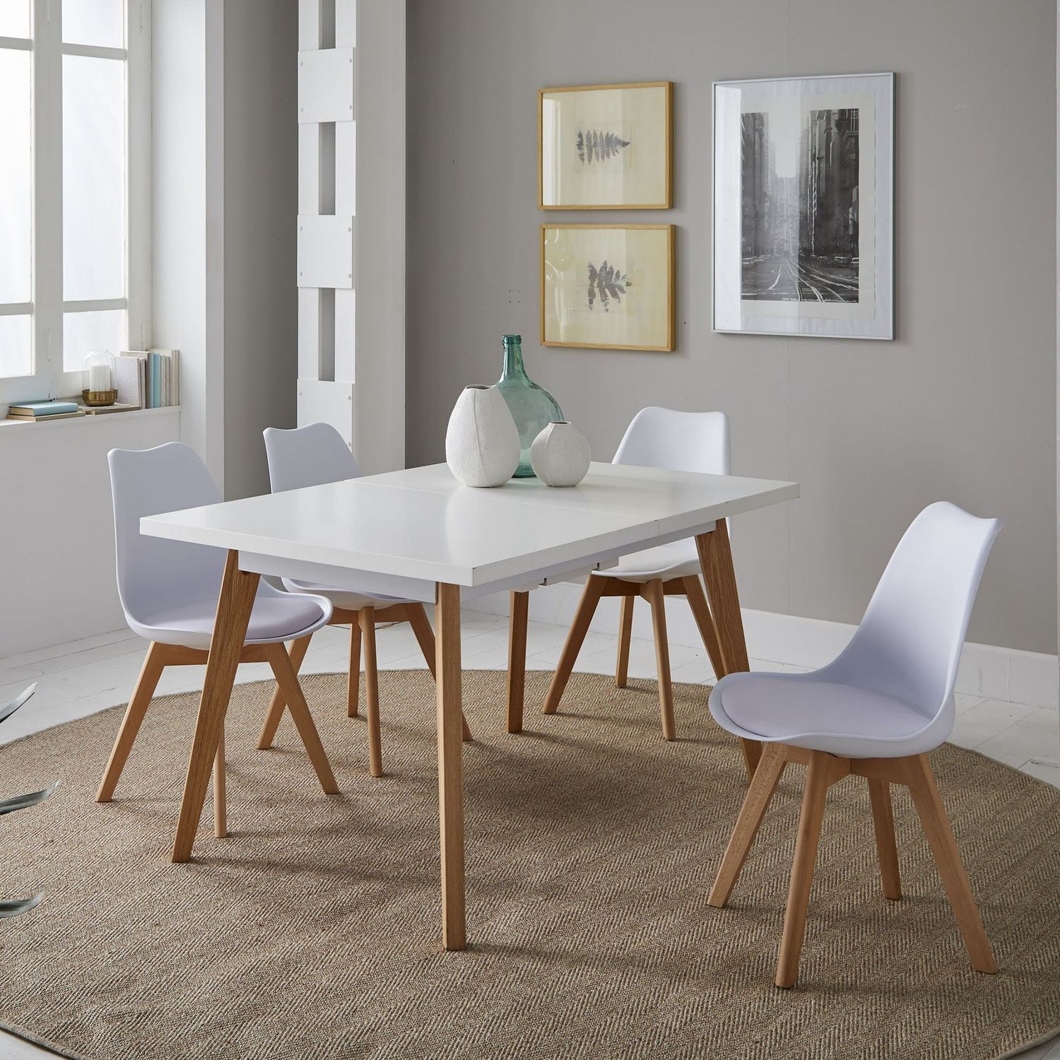 MESA DE COMEDOR EXTENSIBLE NORDIC BLANCO PATA DE MADERA 140 x 90 MESA DE COMEDOR EXTENSIBLE NORDIC BLANCO PATA DE MADERA 140 x 90