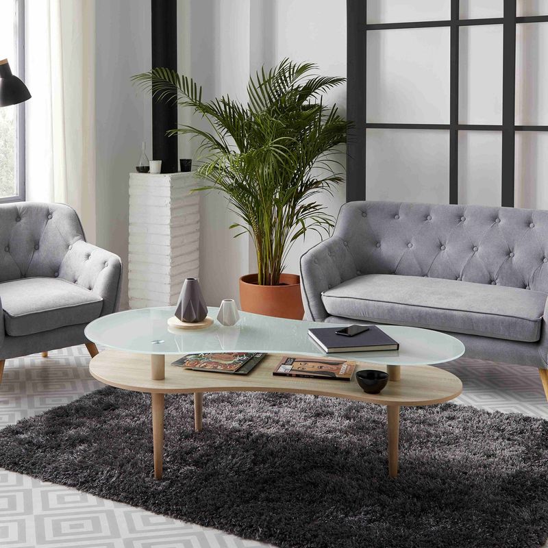 MESA DE CENTRO PEANUT CRISTAL Y MELAMINA ESTILO MODERNO