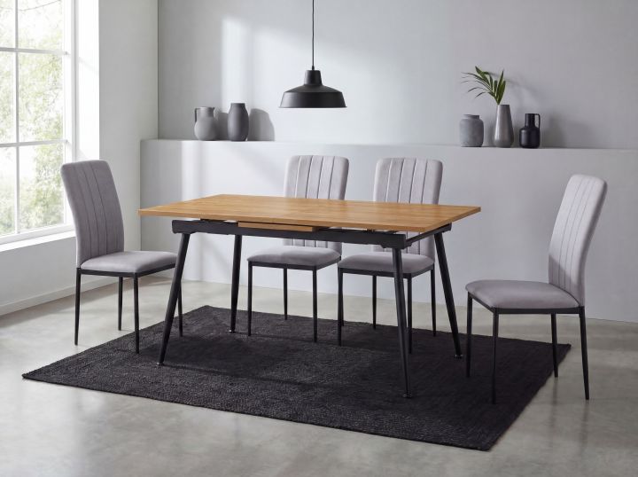 MESA TRENTON EXTENSIBLE ROBLE ASERRADO 120CM PATA METAL ESTILO INDUSTRIAL MESA TRENTON EXTENSIBLE ROBLE ASERRADO 120CM PATA METAL ESTILO INDUSTRIAL