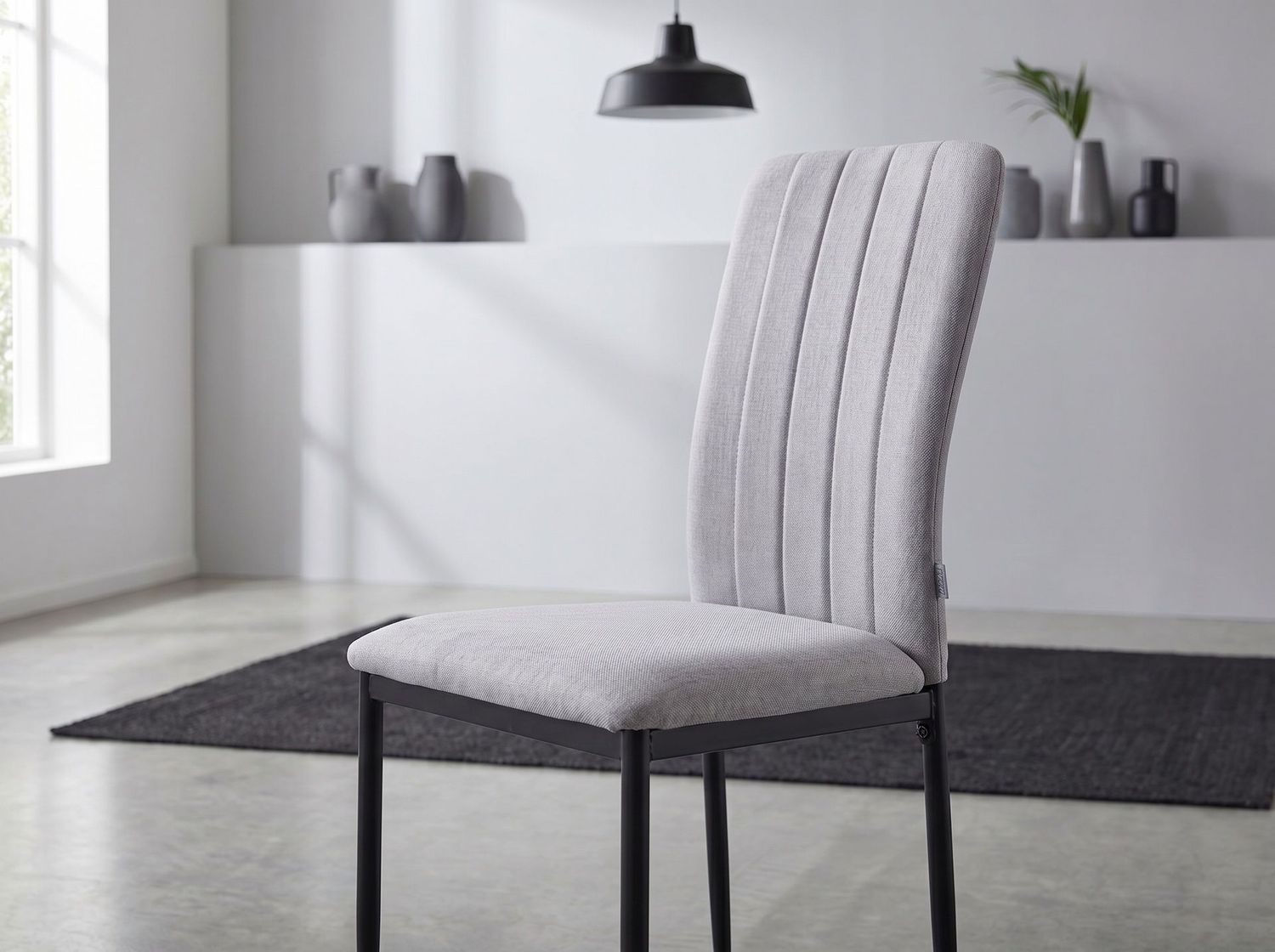 SILLA DE COMEDOR TRENTON GRIS CENIZA PATA METALICA NEGRA ESTILO INDUSTRIAL SILLA DE COMEDOR TRENTON GRIS CENIZA PATA METALICA NEGRA ESTILO INDUSTRIAL