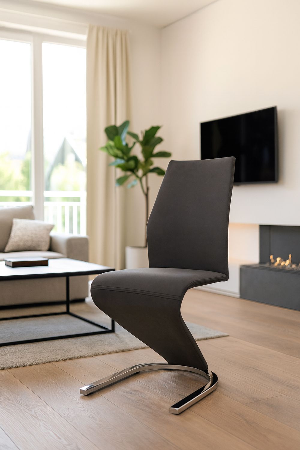 MESA DE COMEDOR UNIQUE SIMILPIEL NEGRA Y ACERO ESTILO MODERNO