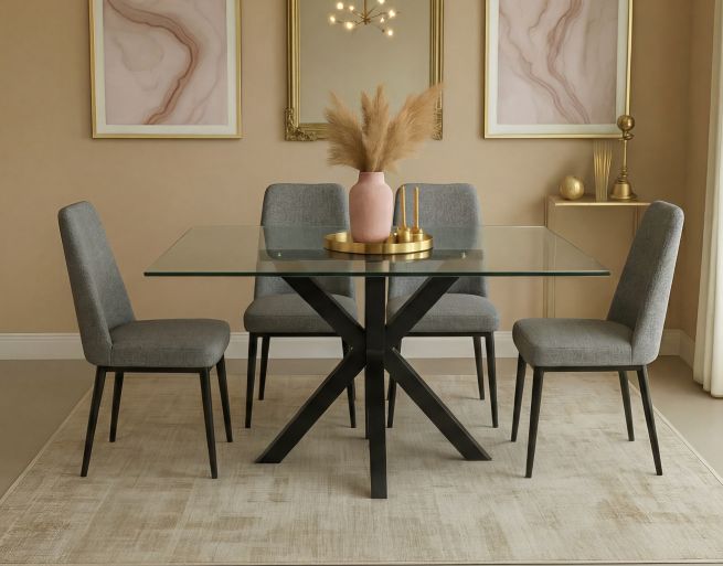MESA DE COMEDOR FIJA STACY TAPA DE CRISTAL PATA METALICA ESTILO INDUSTRIAL MESA DE COMEDOR FIJA STACY TAPA DE CRISTAL PATA METALICA ESTILO INDUSTRIAL