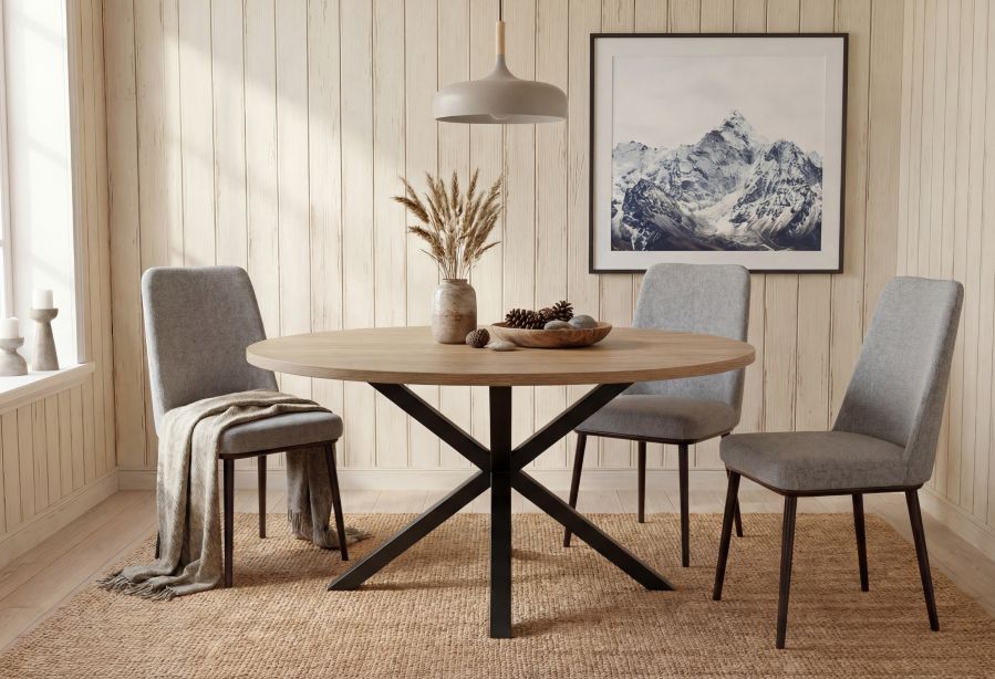 MESA DE COMEDOR STACY TAPA OVAL 140 x 80 ROBLE PATAS DE METAL ESTILO INDUSTRIAL