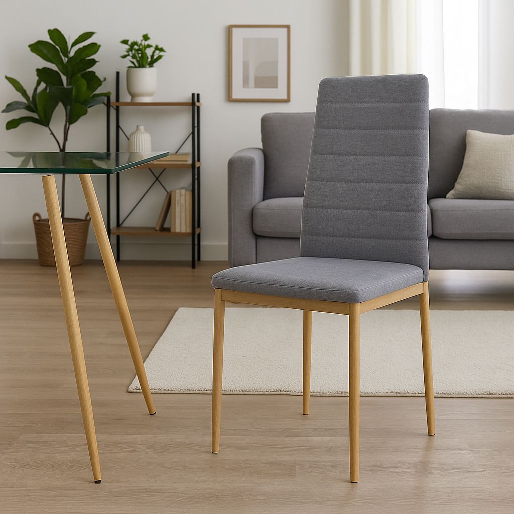 SILLA DE COMEDOR AVAT TAPIZADA GRIS PATA METALICA EFECTO MADERA SILLA DE COMEDOR AVAT TAPIZADA GRIS PATA METALICA EFECTO MADERA