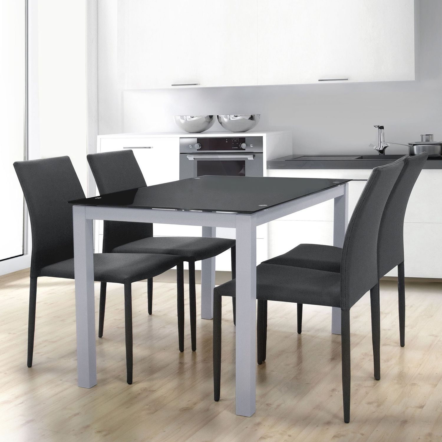 MESA DE COMEDOR FIJA CADELL 140 x 90 CRISTAL PATAS METALICAS