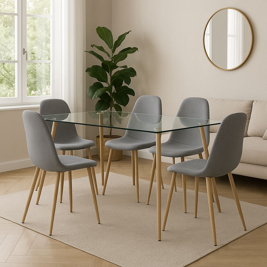 MESA DE COMEDOR FIJA PIMER 120 x 70 CRITAL Y PATAS DE METAL IMITACION MADERA MESA DE COMEDOR FIJA PIMER 120 x 70 CRITAL Y PATAS DE METAL IMITACION MADERA