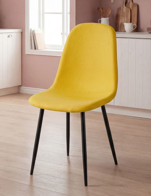 SILLA DE COMEDOR JAMES TAPIZADO MOSTAZA PATA METALICA NEGRA SILLA DE COMEDOR JAMES TAPIZADO MOSTAZA PATA METALICA NEGRA
