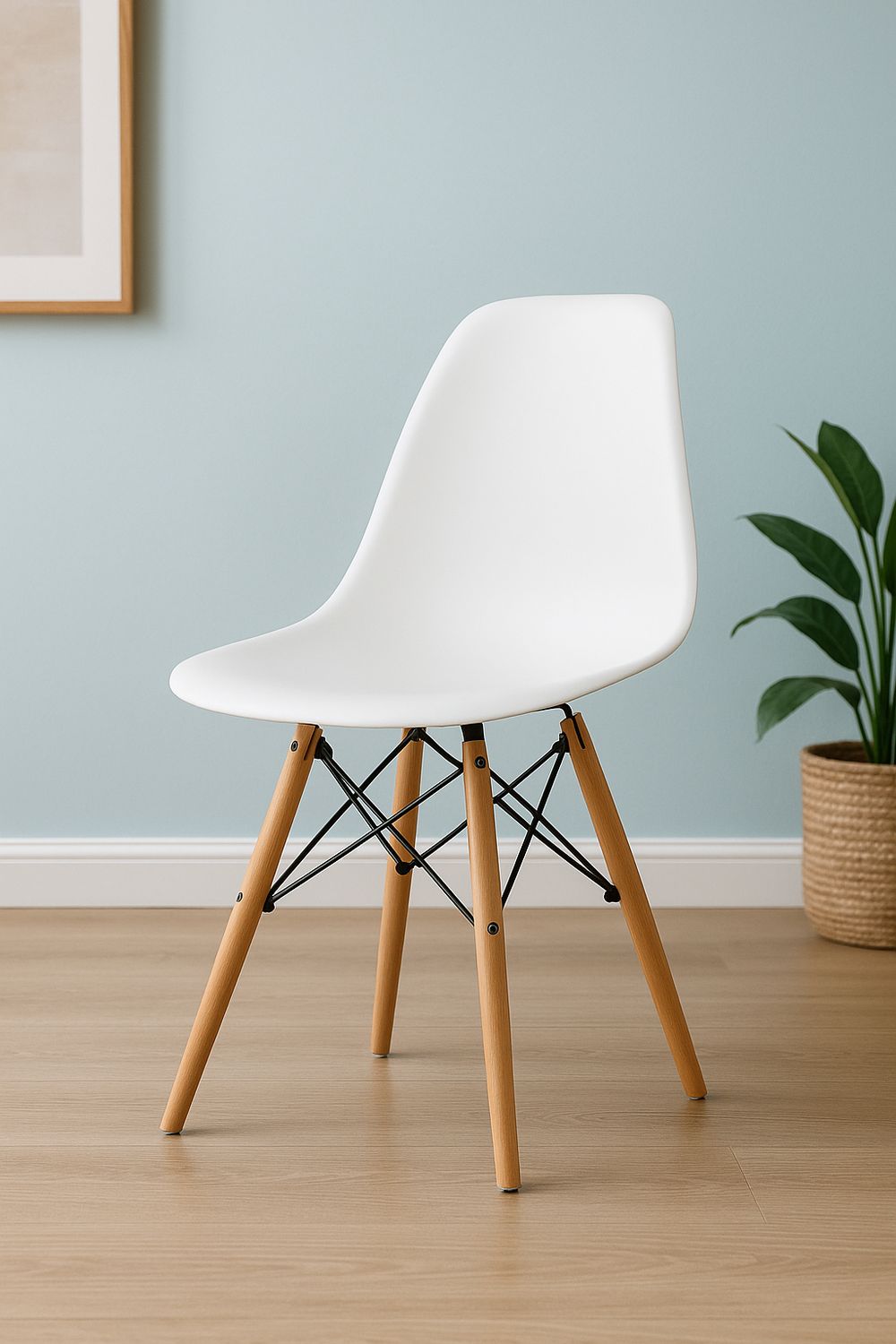 SILLA DE COMEDOR VINTAGE POLIPROPILENO BLANCO PATAS DE MADERA