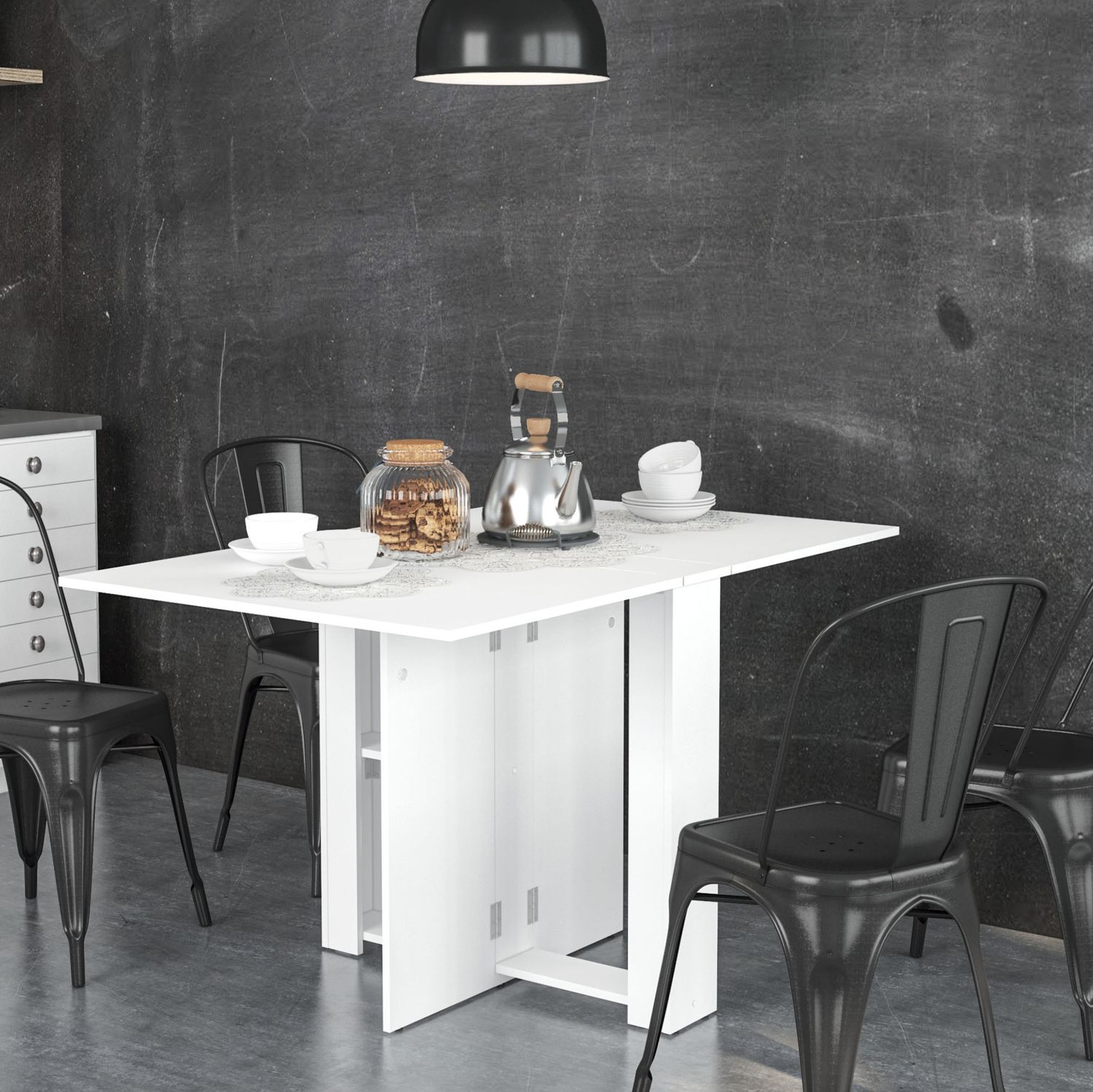 MESA DE COMEDOR ABATIBLE SWING CONVERTIBLE COLOR BLANCO MESA DE COMEDOR ABATIBLE SWING CONVERTIBLE COLOR BLANCO